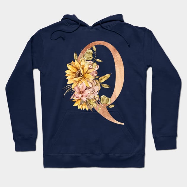 Watercolor sunflower bouquet monogram letter Q Hoodie by tiana geo